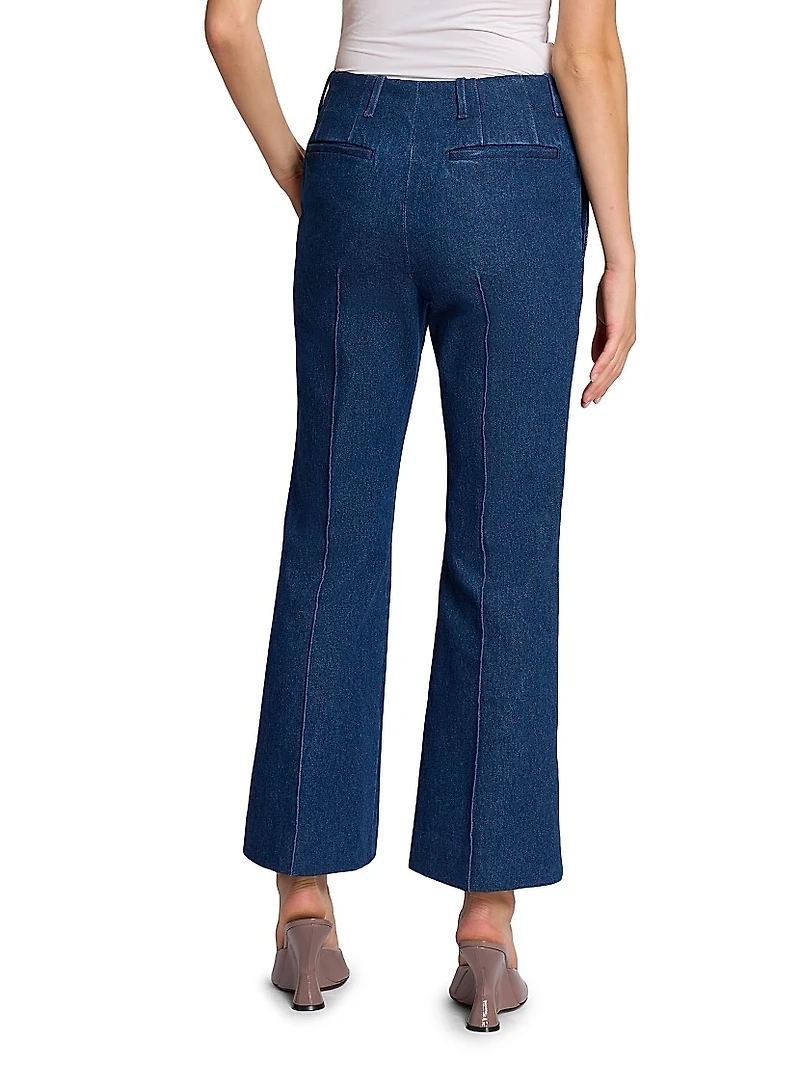 Washed Cotton Denim Flared Pants