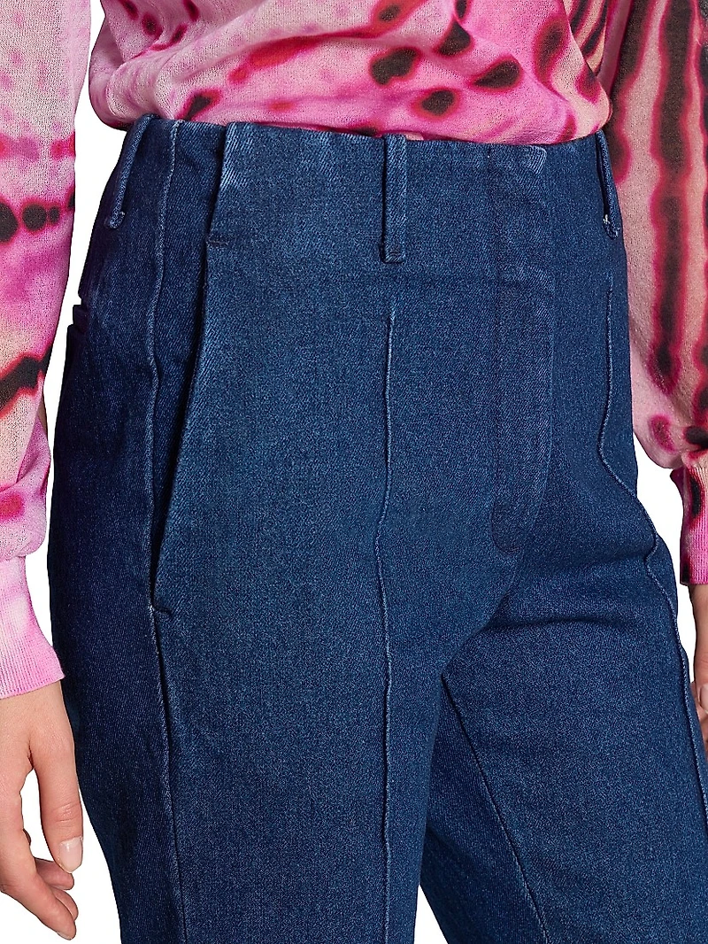 Washed Cotton Denim Flared Pants