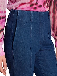 Washed Cotton Denim Flared Pants