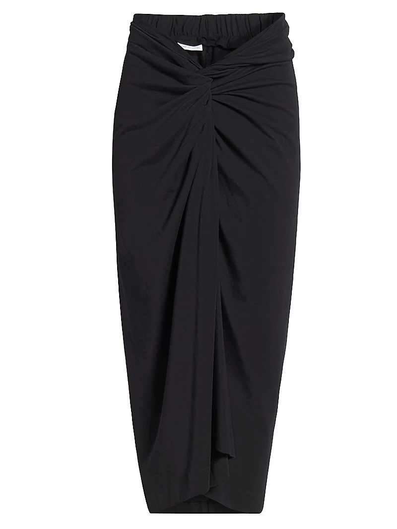Cotton Twist-Front Draped Midi-Skirt