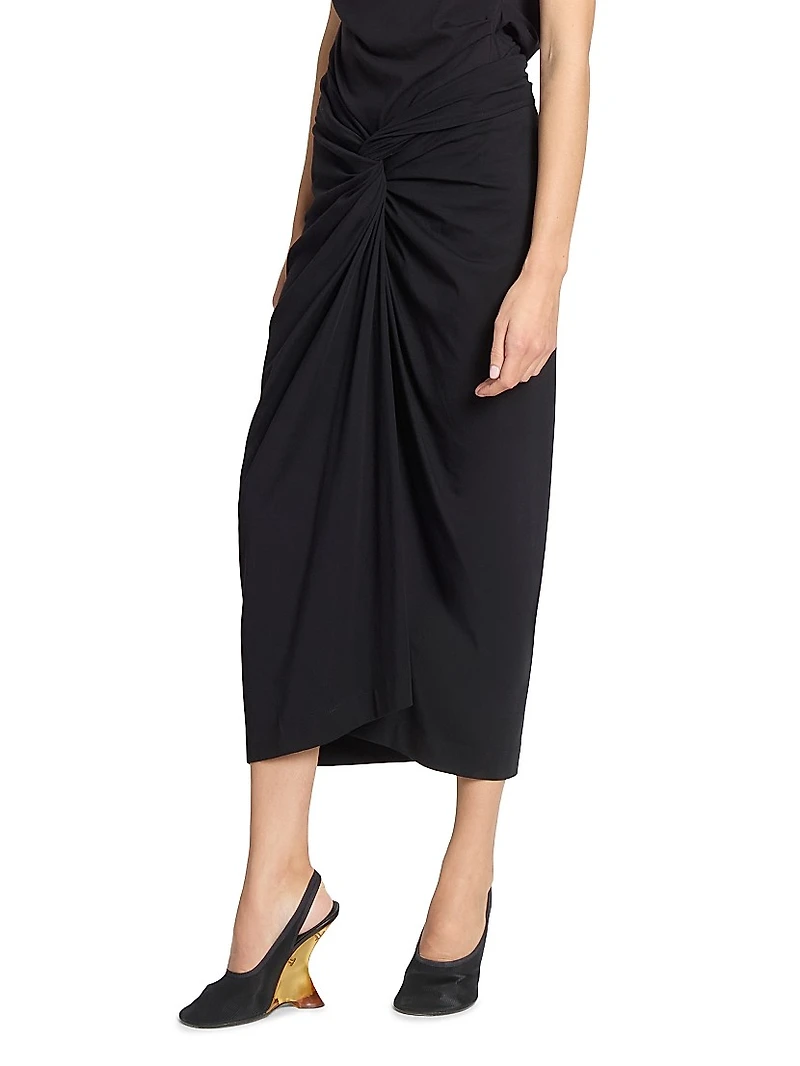 Cotton Twist-Front Draped Midi-Skirt