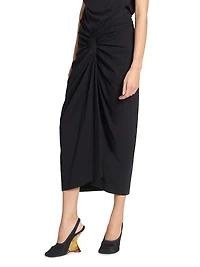 Cotton Twist-Front Draped Midi-Skirt