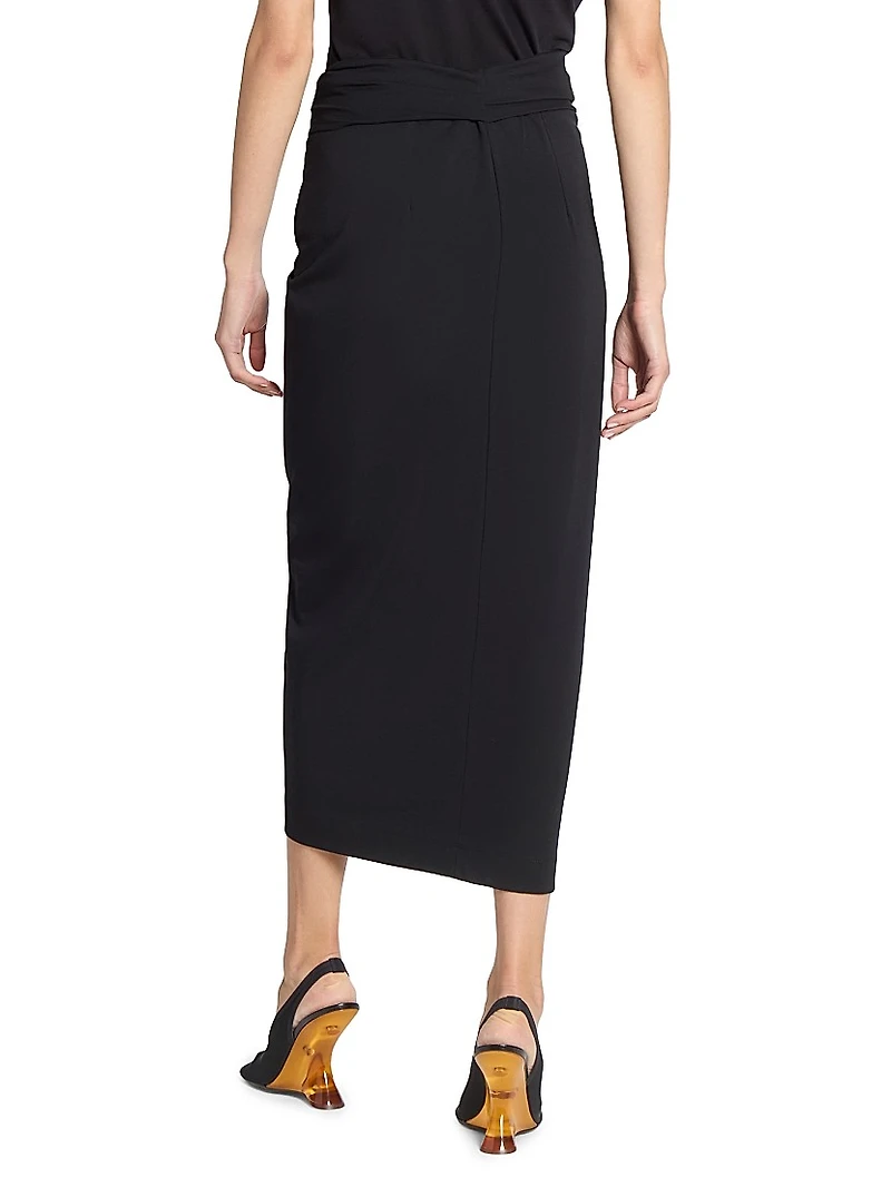 Cotton Twist-Front Draped Midi-Skirt