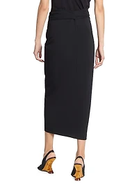 Cotton Twist-Front Draped Midi-Skirt