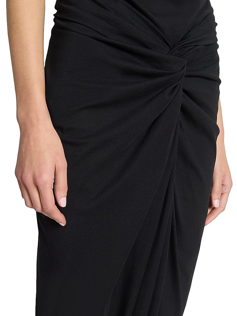 Cotton Twist-Front Draped Midi-Skirt