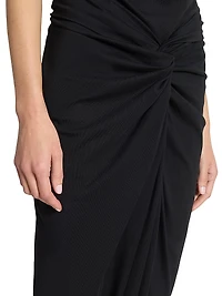 Cotton Twist-Front Draped Midi-Skirt