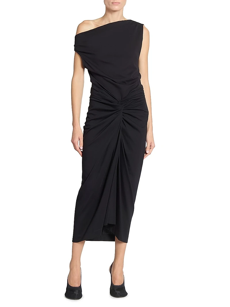 Cotton Twist-Front Draped Midi-Skirt