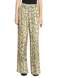 Snakeskin-Print Wide-Leg Pants