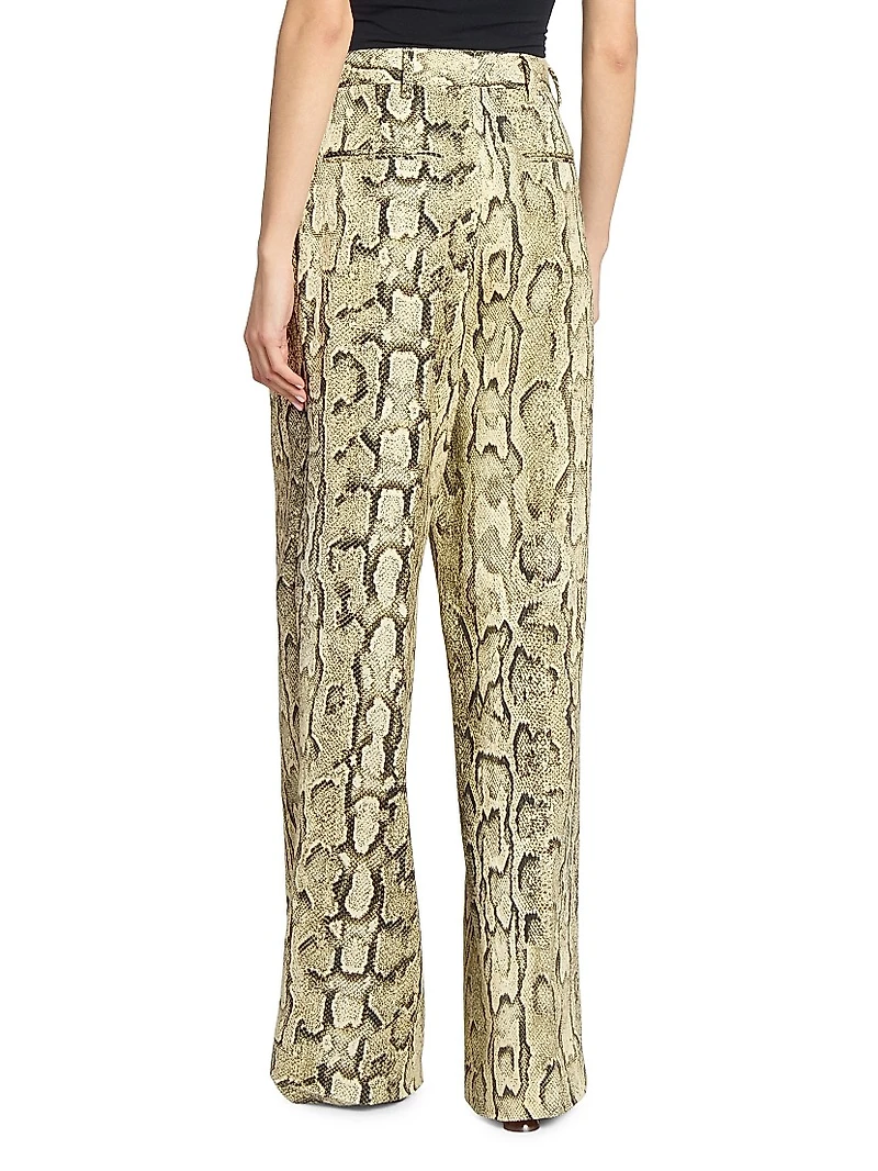 Snakeskin-Print Wide-Leg Pants