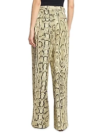 Snakeskin-Print Wide-Leg Pants