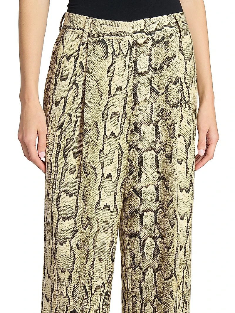 Snakeskin-Print Wide-Leg Pants