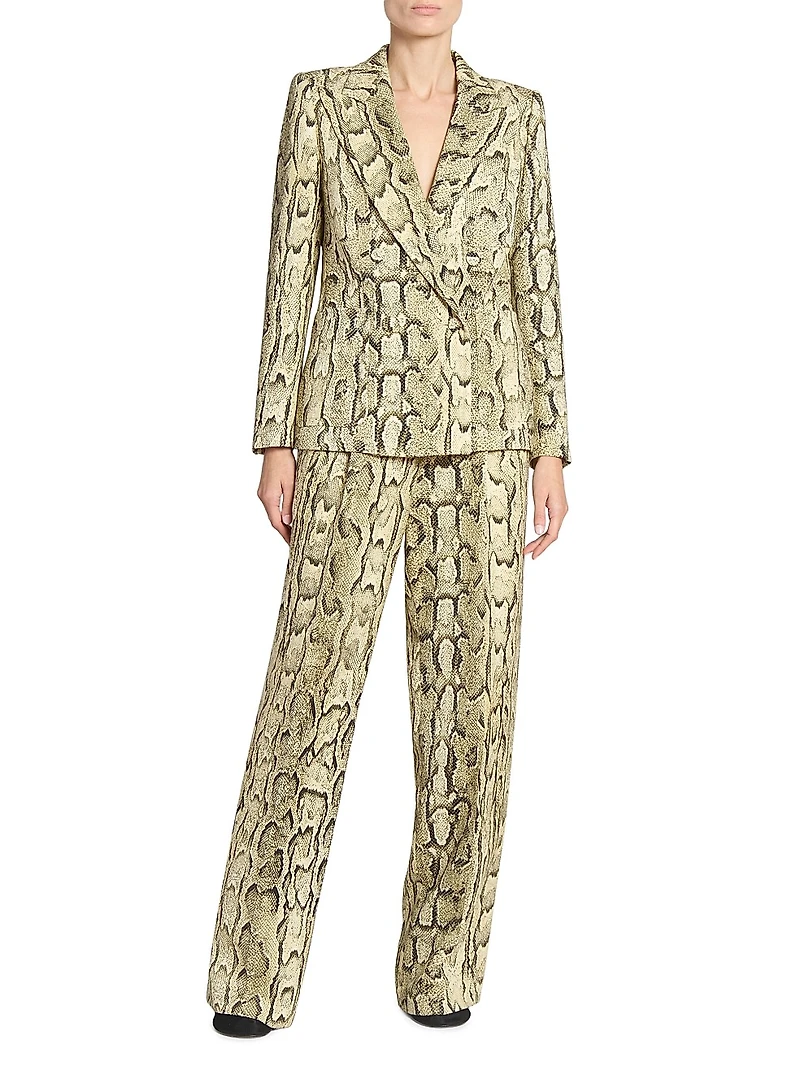Snakeskin-Print Wide-Leg Pants