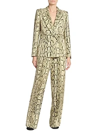 Snakeskin-Print Wide-Leg Pants