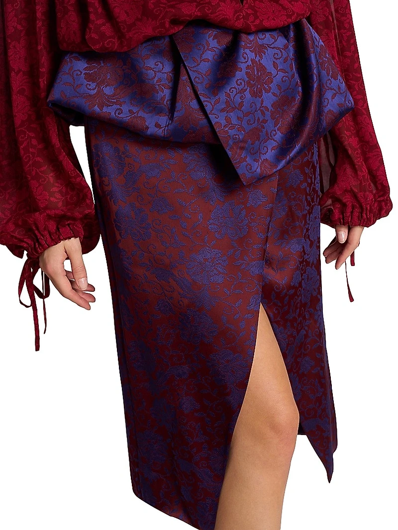 Floral Jacquard Asymmetric Peplum Skirt