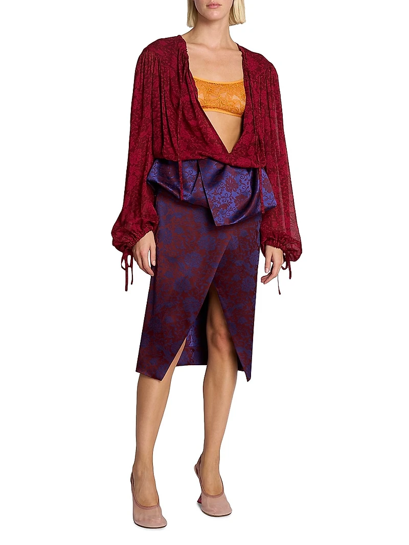 Floral Jacquard Asymmetric Peplum Skirt