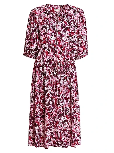 Abstract-Print Tieneck Midi-Dress