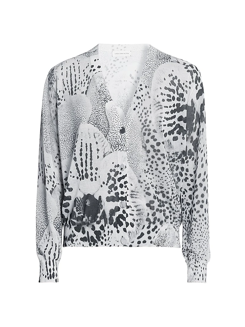 Abstract-Print Cotton-Blend V-Neck Cardigan