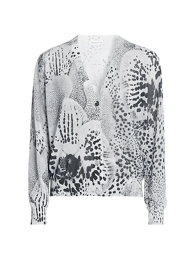 Abstract-Print Cotton-Blend V-Neck Cardigan