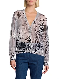 Abstract-Print Cotton-Blend V-Neck Cardigan