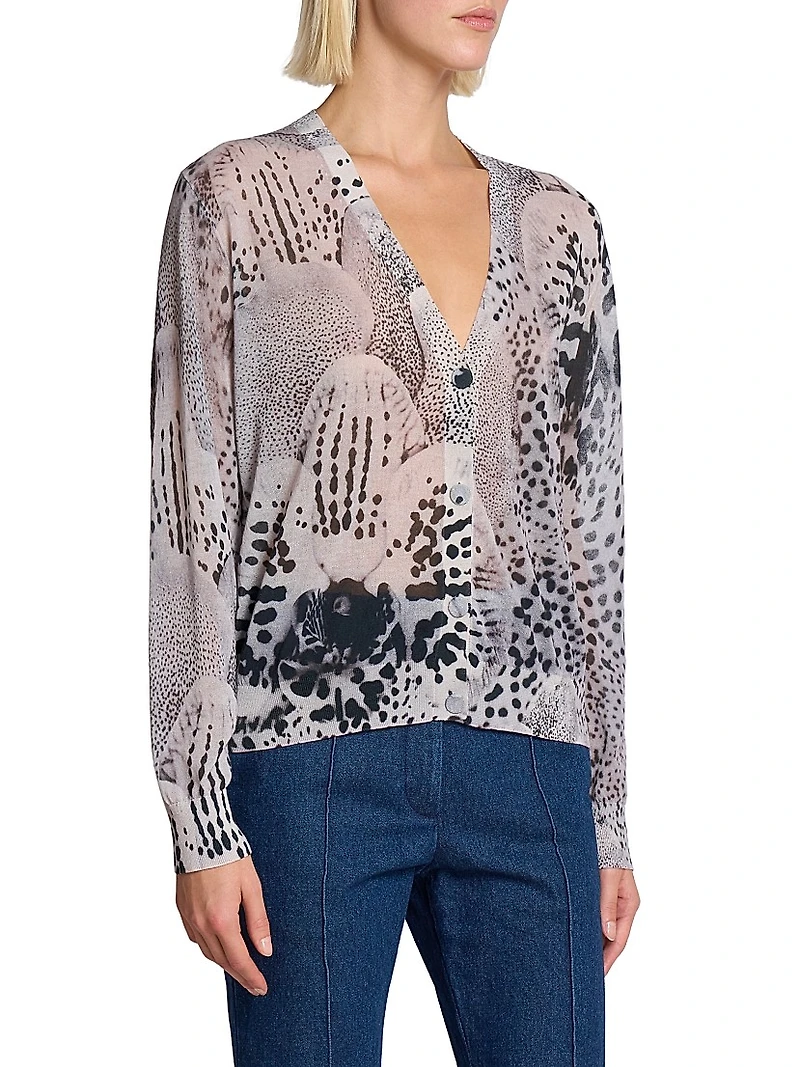 Abstract-Print Cotton-Blend V-Neck Cardigan