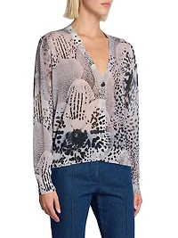 Abstract-Print Cotton-Blend V-Neck Cardigan