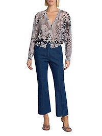 Abstract-Print Cotton-Blend V-Neck Cardigan