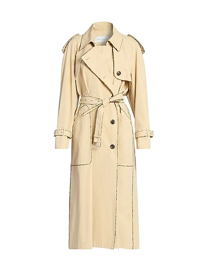 Cotton Snakeskin-Print-Trim Trench Coat