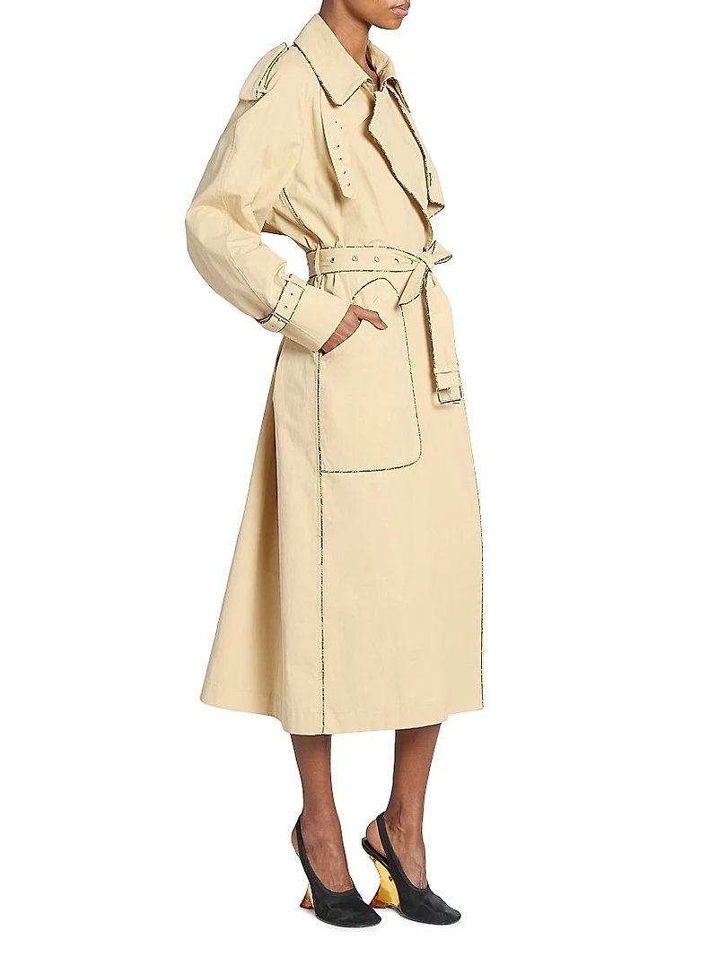 Cotton Snakeskin-Print-Trim Trench Coat