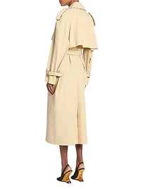 Cotton Snakeskin-Print-Trim Trench Coat