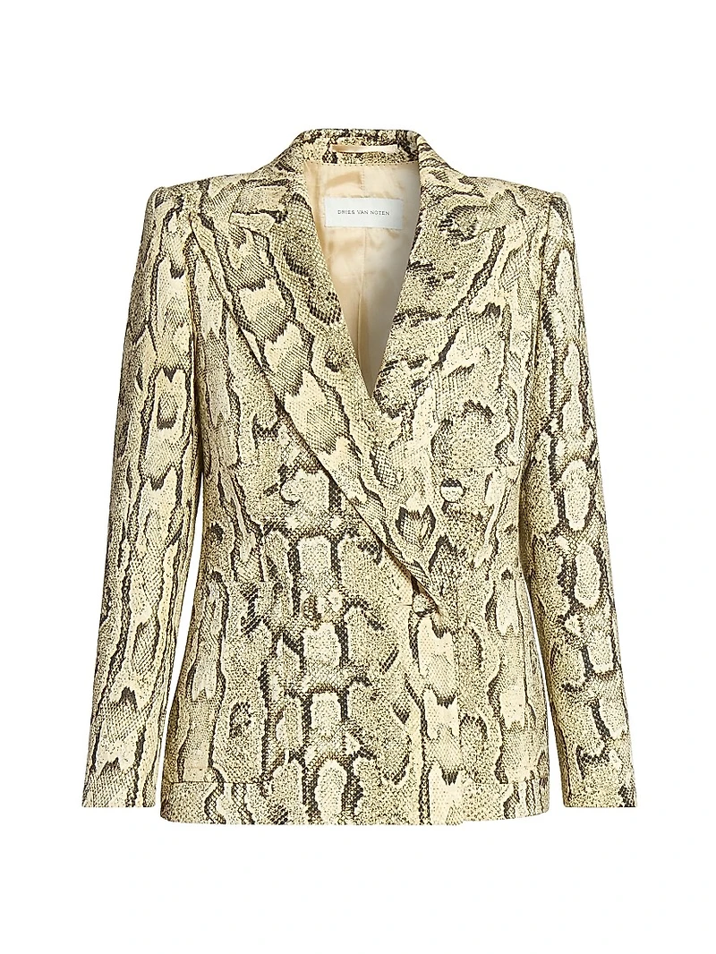 Snakeskin Print Double-Breasted Button-Front Jacket