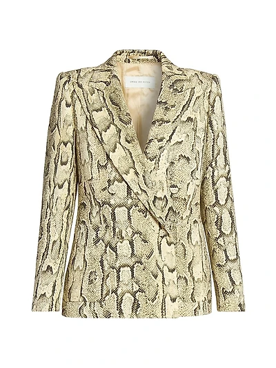 Snakeskin Print Double-Breasted Button-Front Jacket
