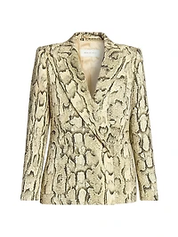 Snakeskin Print Double-Breasted Button-Front Jacket