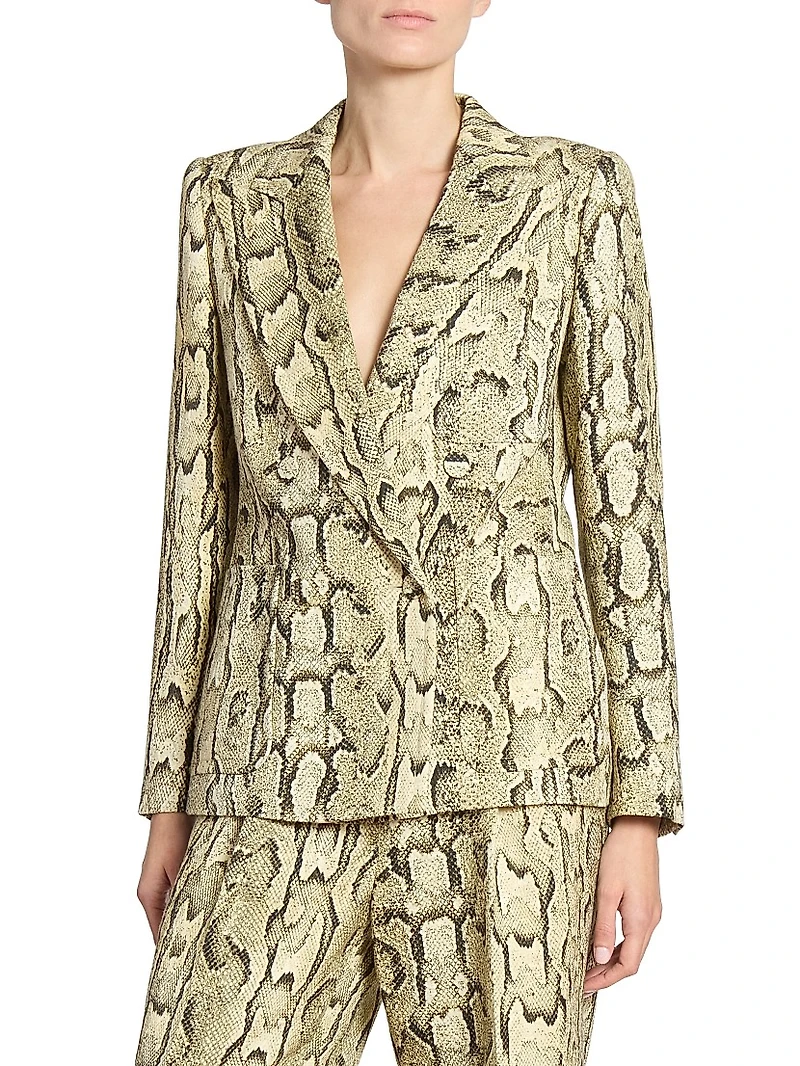 Snakeskin Print Double-Breasted Button-Front Jacket