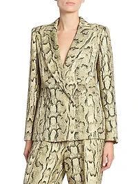 Snakeskin Print Double-Breasted Button-Front Jacket