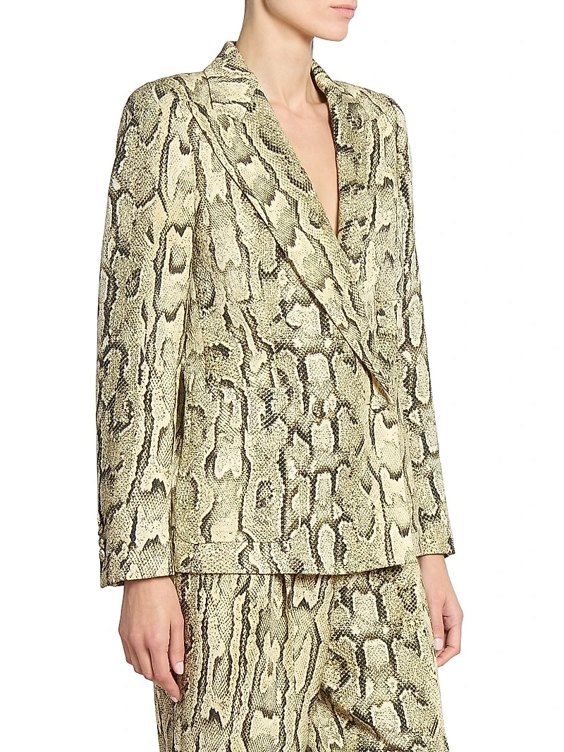 Snakeskin Print Double-Breasted Button-Front Jacket
