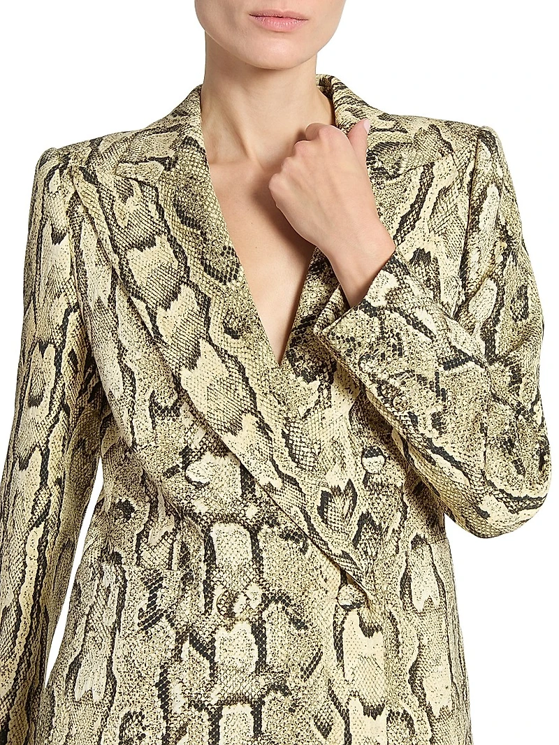 Snakeskin Print Double-Breasted Button-Front Jacket