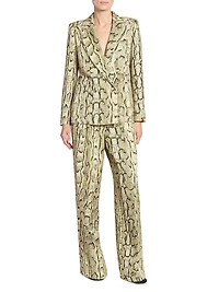 Snakeskin Print Double-Breasted Button-Front Jacket