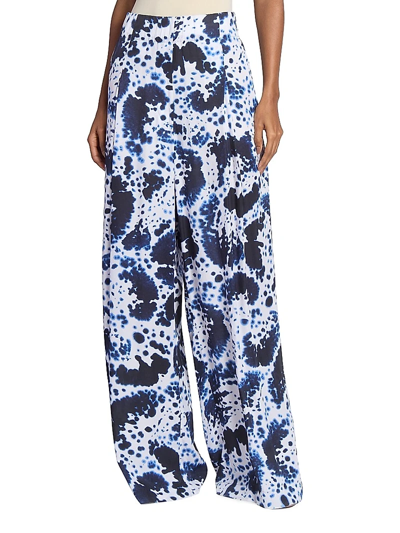 Tie-Dye Pleated High-Waist Wide-Leg Pants