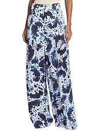 Tie-Dye Pleated High-Waist Wide-Leg Pants