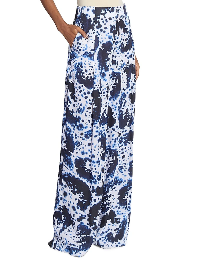 Tie-Dye Pleated High-Waist Wide-Leg Pants
