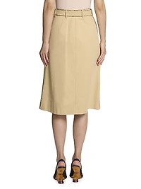 Snakeskin-Print Piped Cotton Slit-Front Knee-Length Skirt