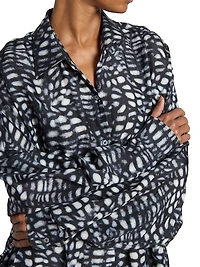 Abstract Print Silk Button-Front Knee-Length Shirtdress