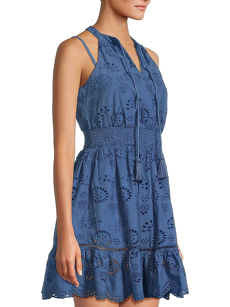 Emma Eyelet Cotton Scallop-Hem Minidress