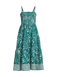 Kristen Palm Tree Print Midi-Dress