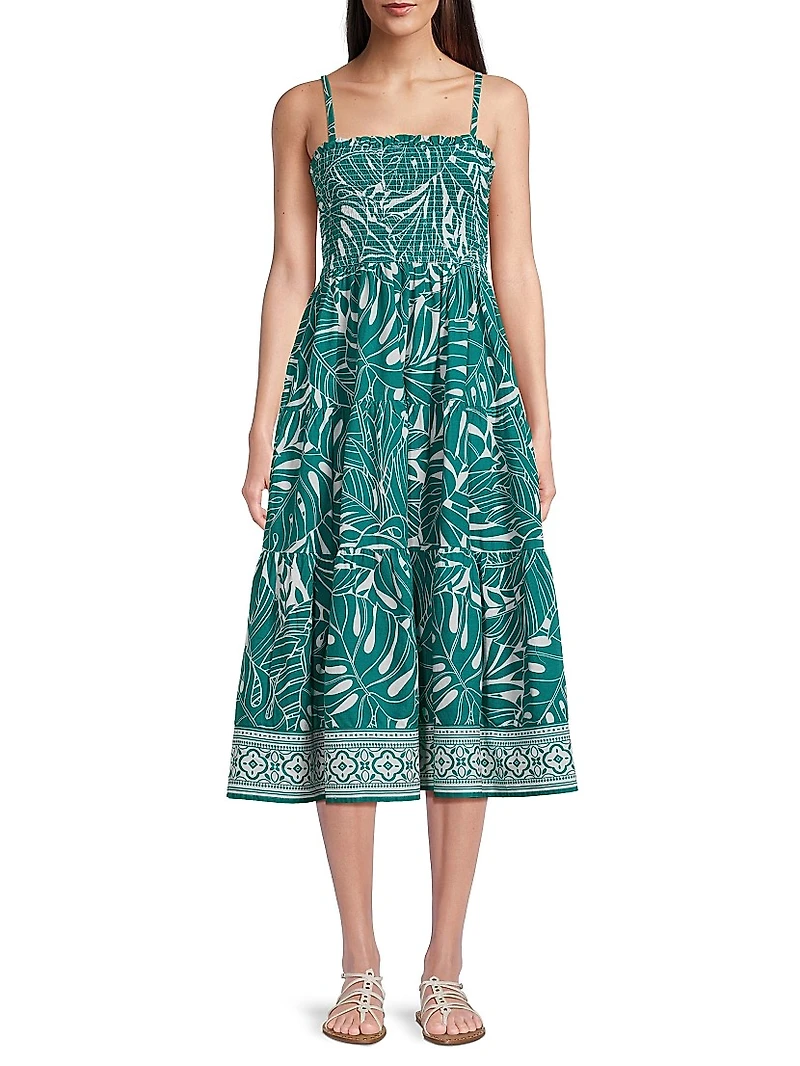Kristen Palm Tree Print Midi-Dress