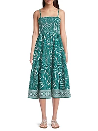 Kristen Palm Tree Print Midi-Dress