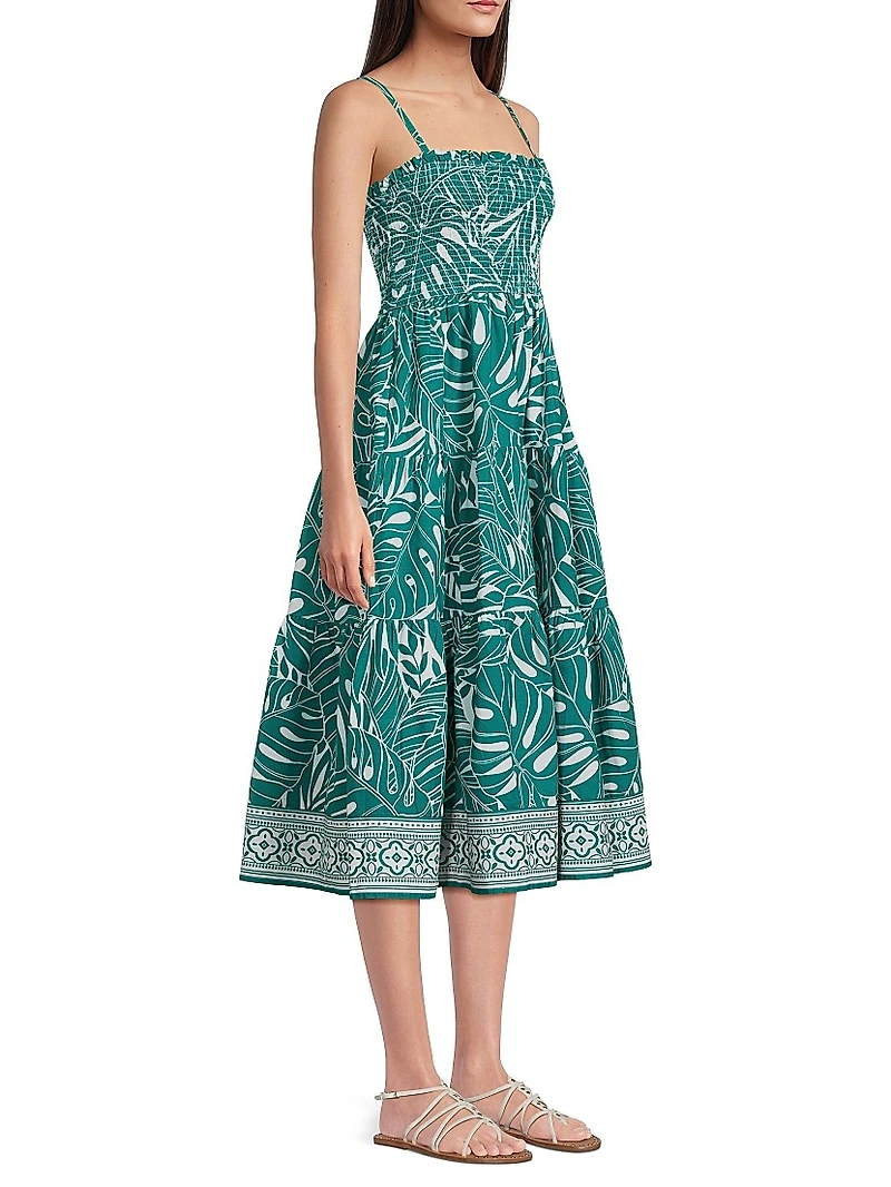Kristen Palm Tree Print Midi-Dress
