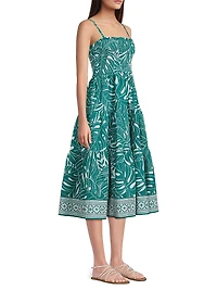 Kristen Palm Tree Print Midi-Dress
