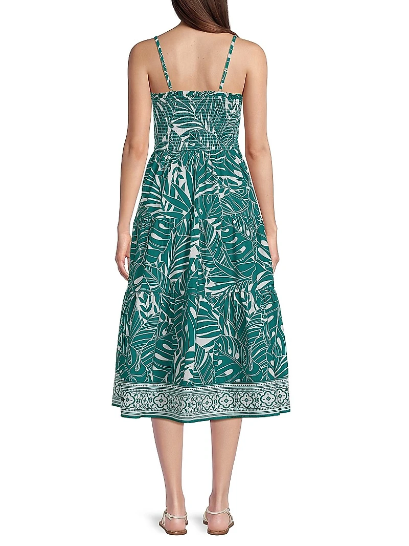 Kristen Palm Tree Print Midi-Dress
