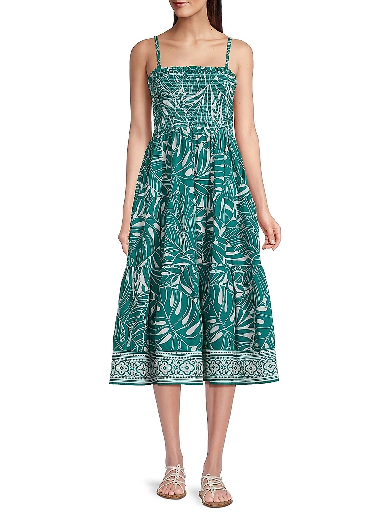 Kristen Palm Tree Print Midi-Dress